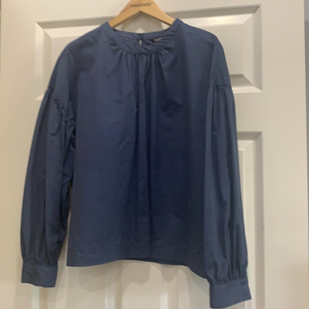 Express Poet Sleeve Cotton Blouse In Blue